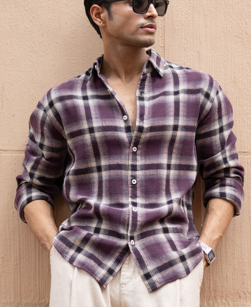 Wine Structured Checks Shirt.