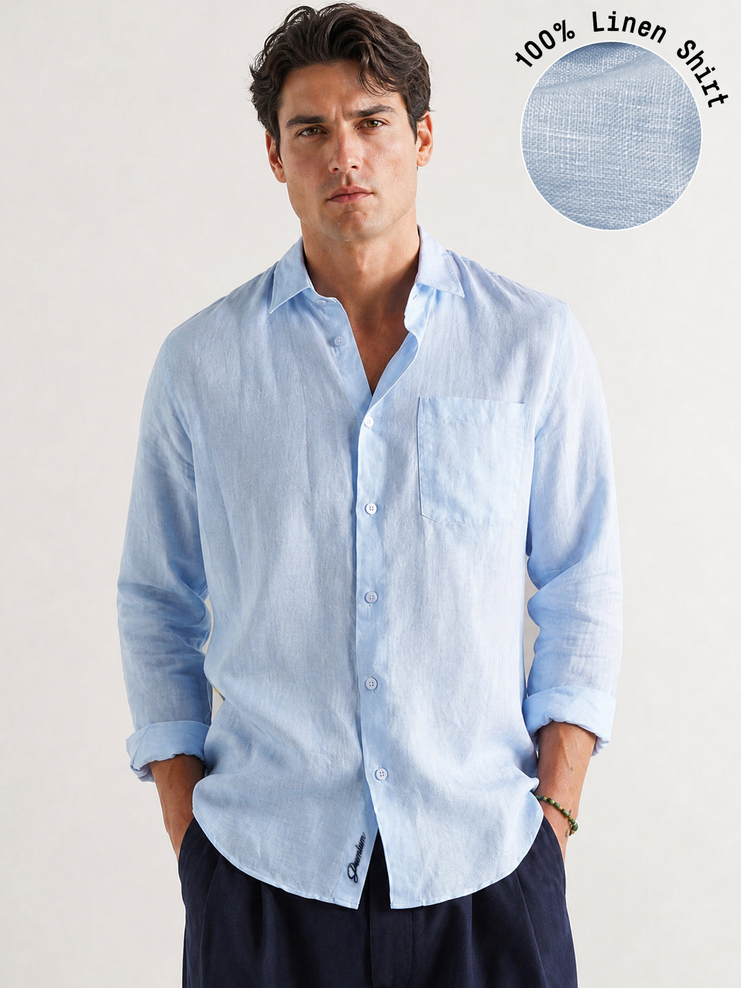 Light Blue 100% Linen Shirt