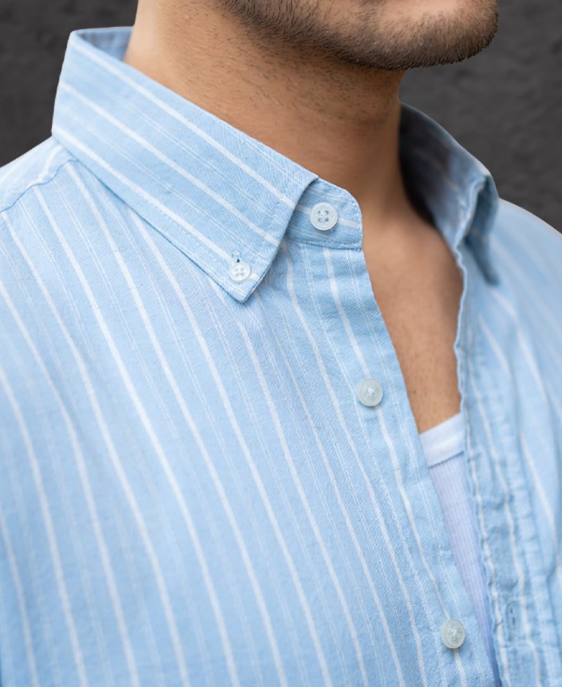 Light Blue Linen Stripe Shirt.
