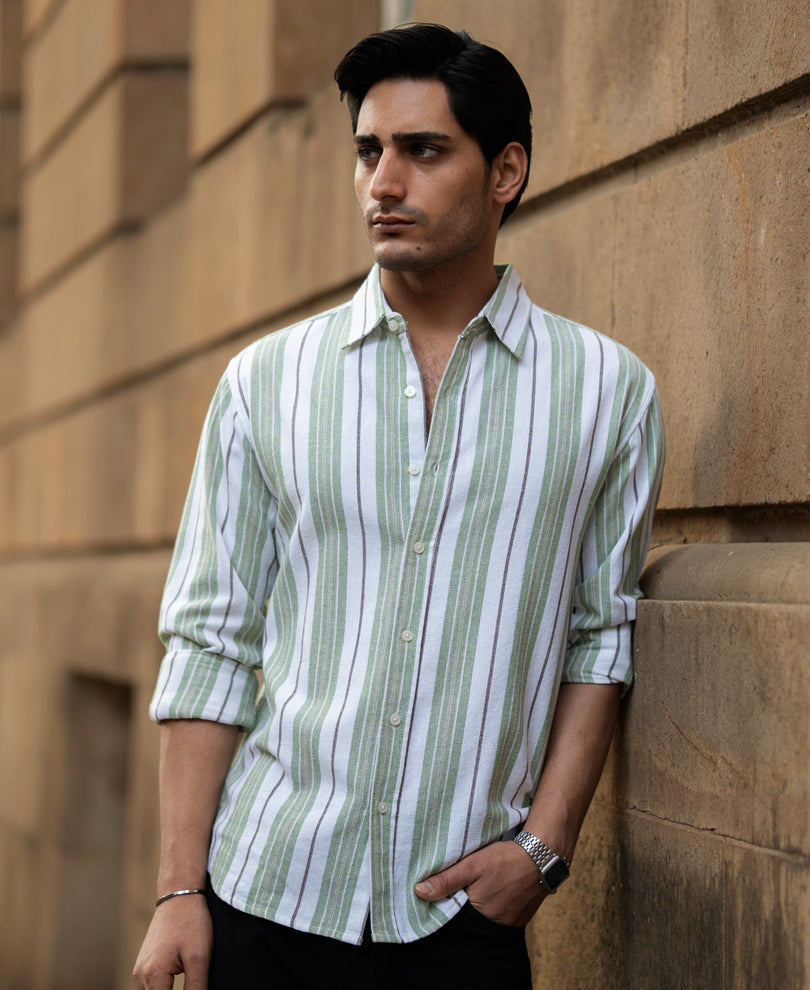 Green Strucured Stripe Shirt.