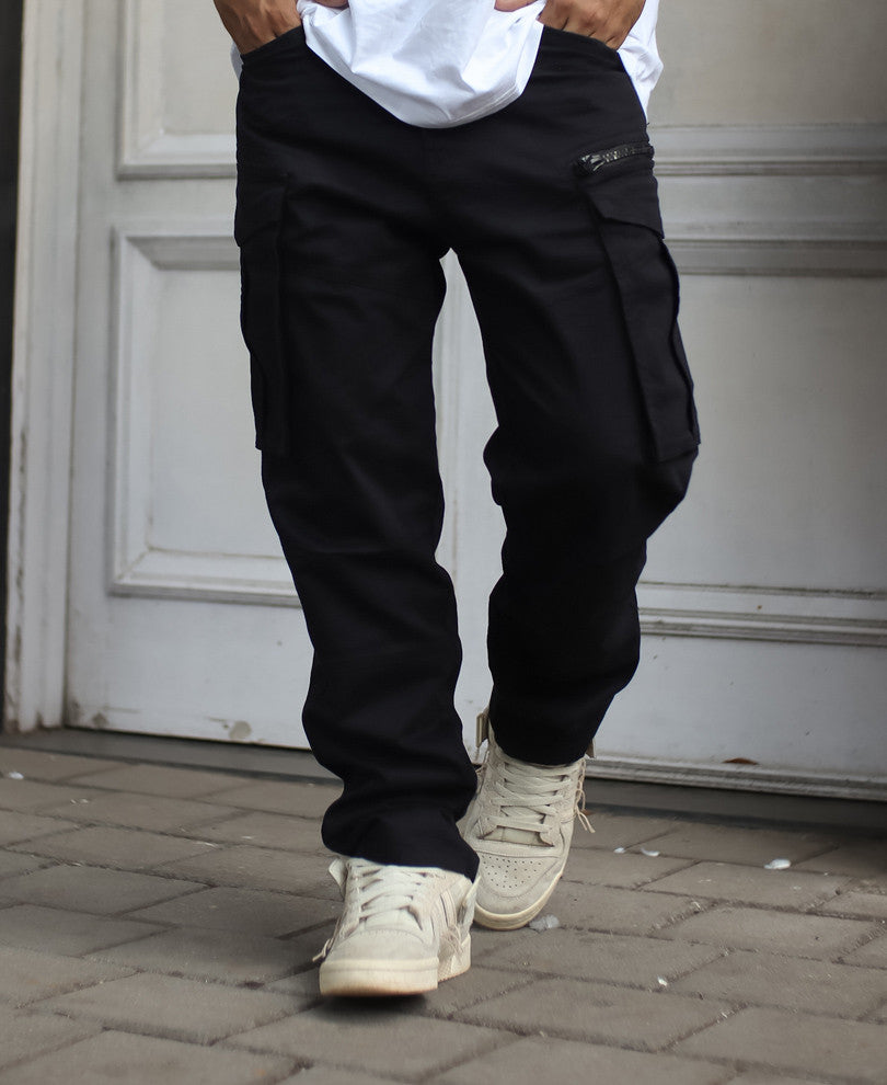 Black Regular Fit Cargo Pant.