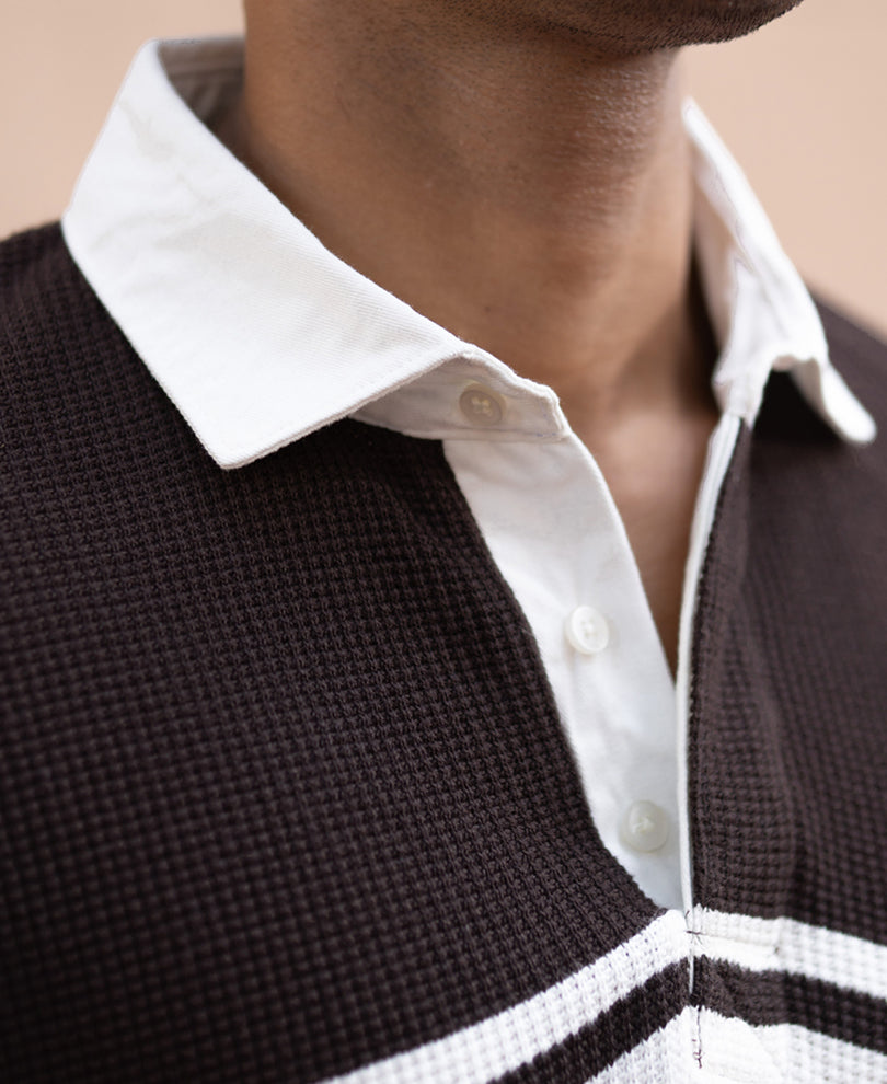 Coffee Brown Structured Stripe T-Shirt.