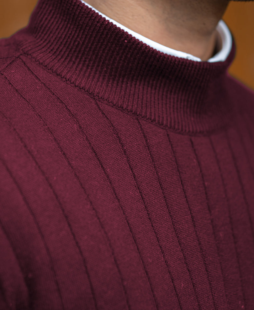 Wine High Neck Cotton Sweater 100% Cotton