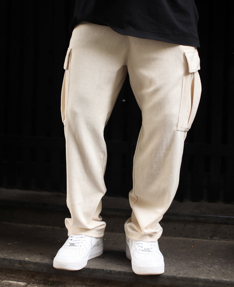 Cream Side Pocket Baggy Fit Track Pant.
