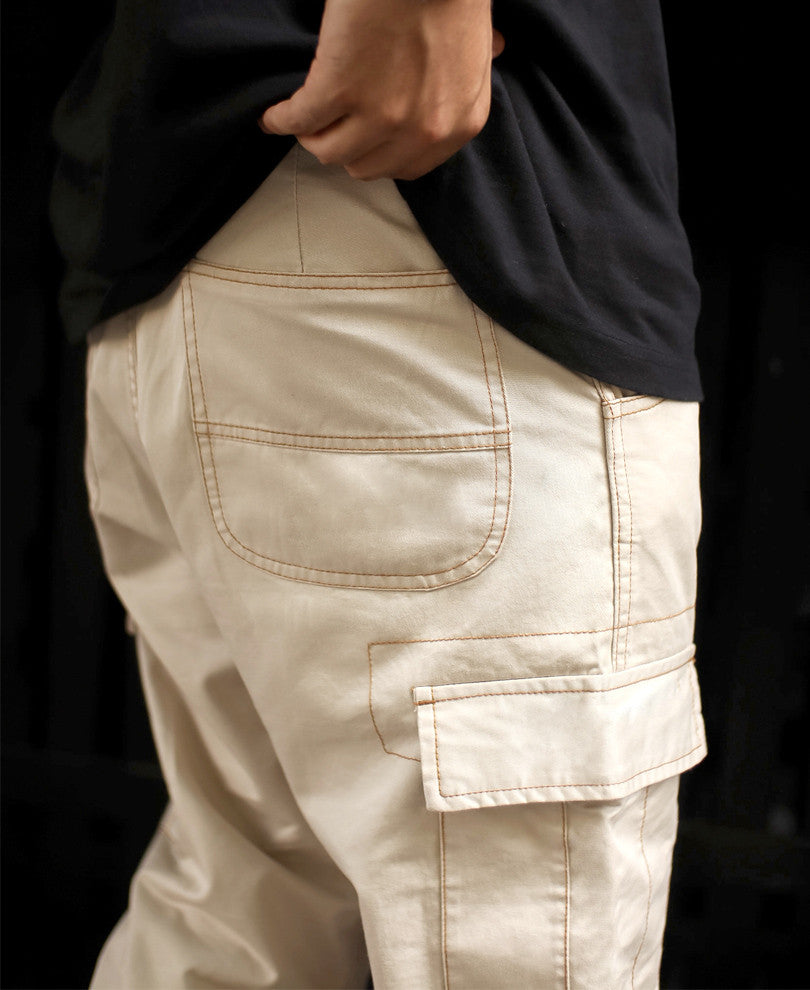 Cream Regular Fit Pocket Cargo Pant.