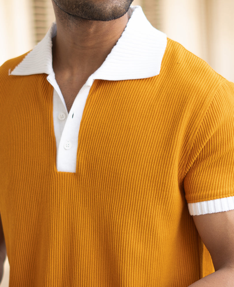 Mustard Half Sleeves Regular Fit T-Shirt.