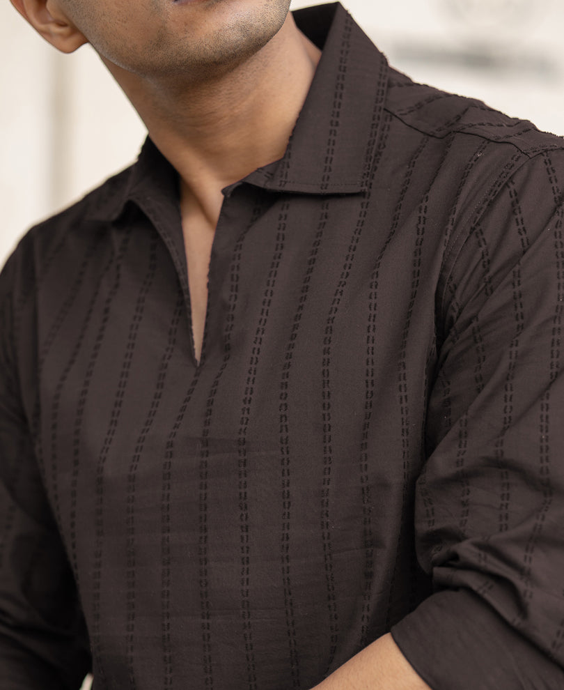 Dark Grey Structured Regular Fit Shirt.