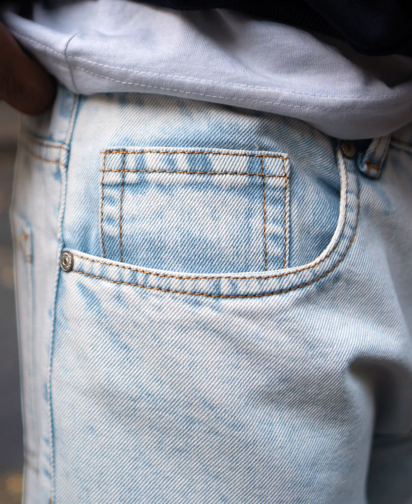Light Blue Basic Baggy Fit Denim Jeans.