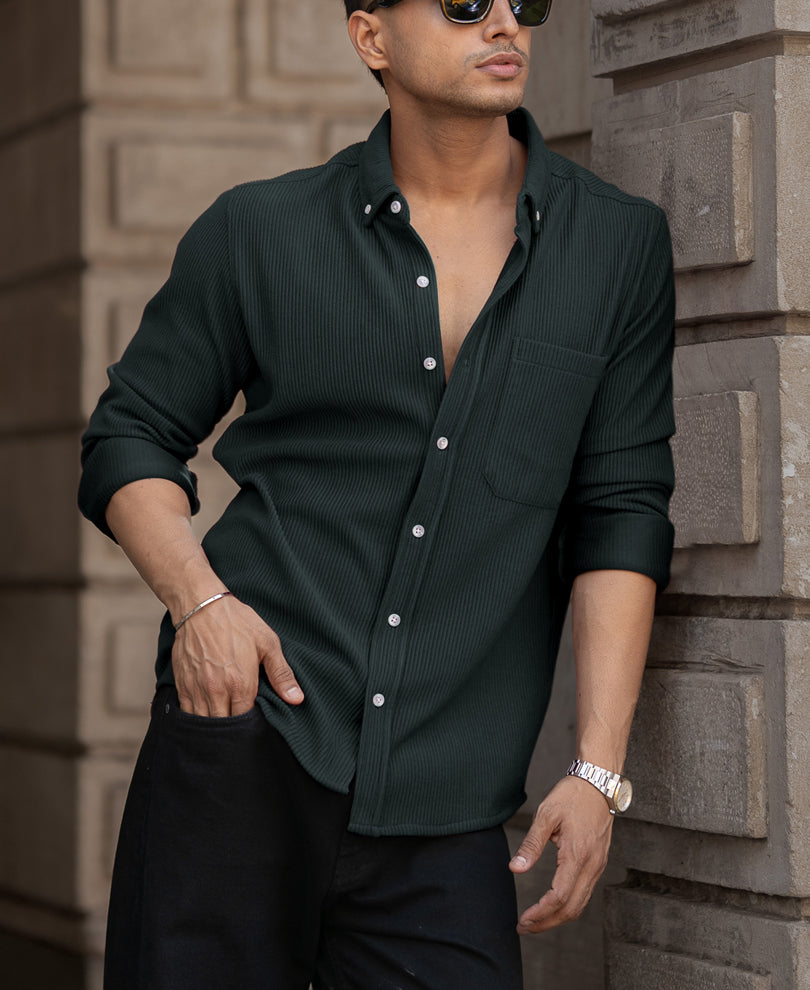 Green Regular Fit Full Sleeves Shirt.