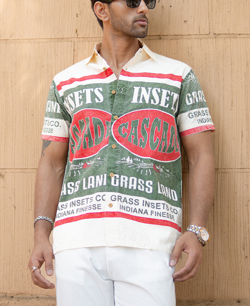Olive Washed Printed Shirt.