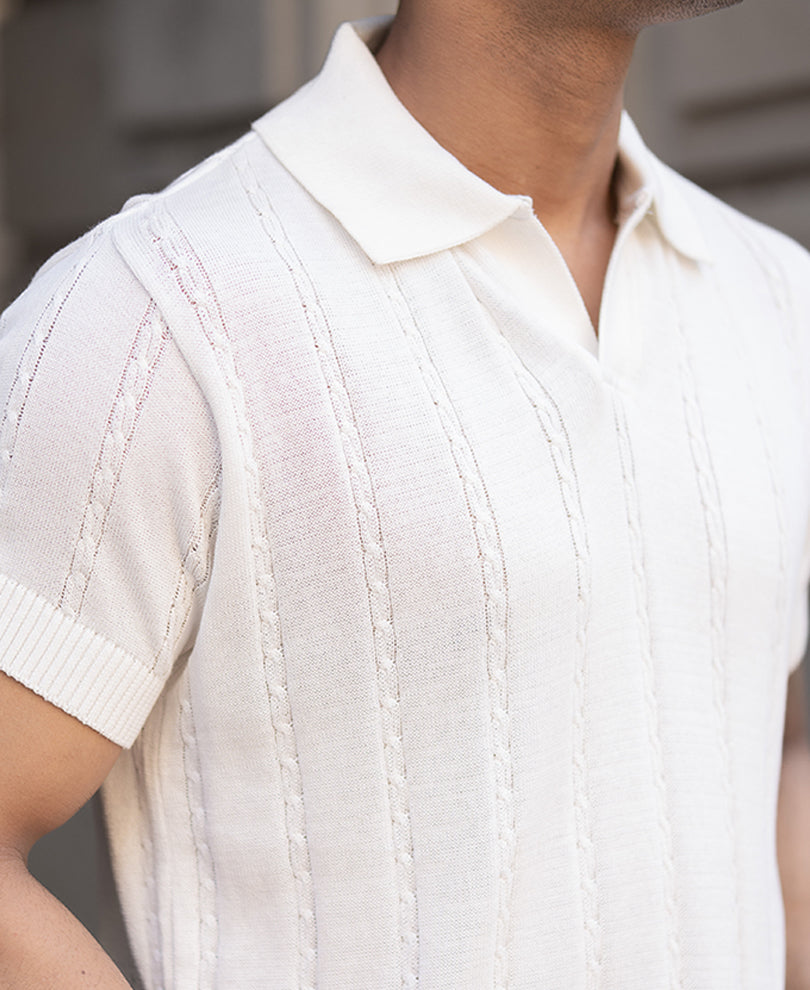 Offwhite Knitted Polo T-Shirt.