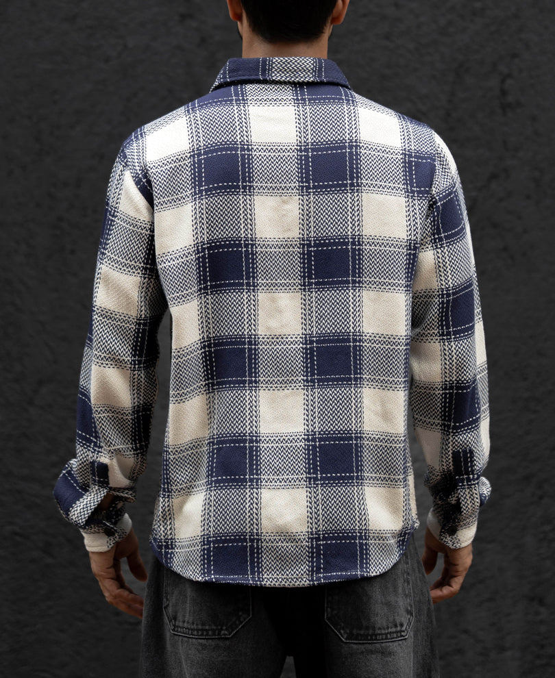 Navy Blue Regular Fit Checked Full Sleeves Shirt.