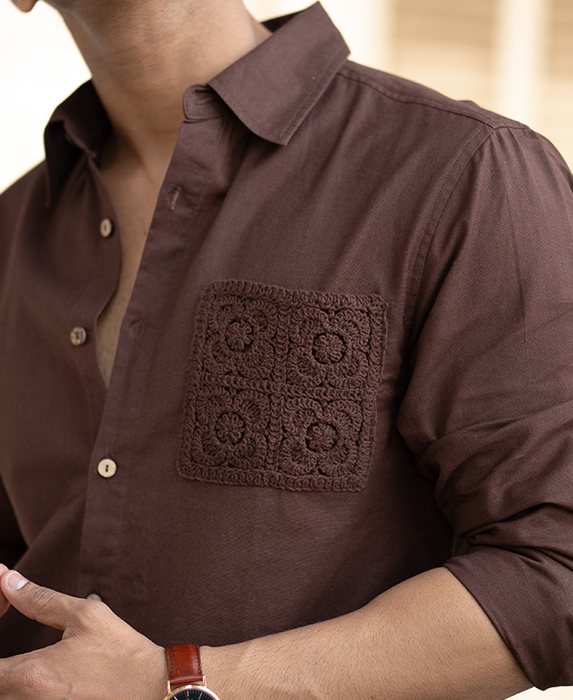 Brown Full Sleeves Regular Fit Linen Shirt.