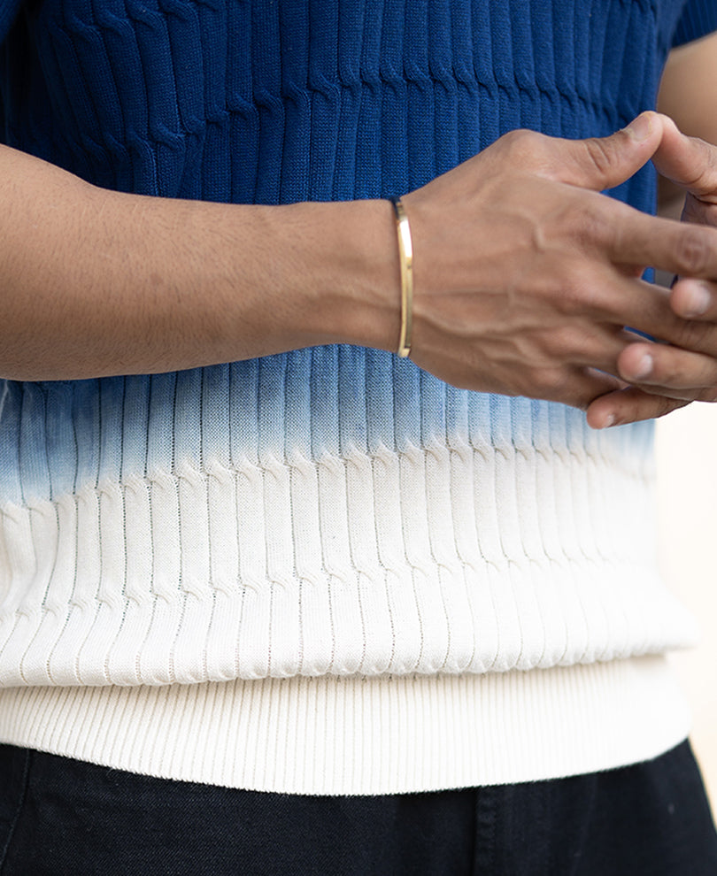 Blue Ombre Knit Polo T-Shirt.