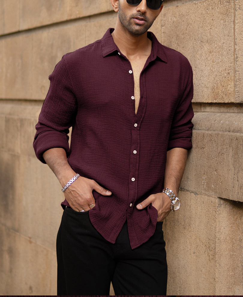 Wine Crinkled Shirt.