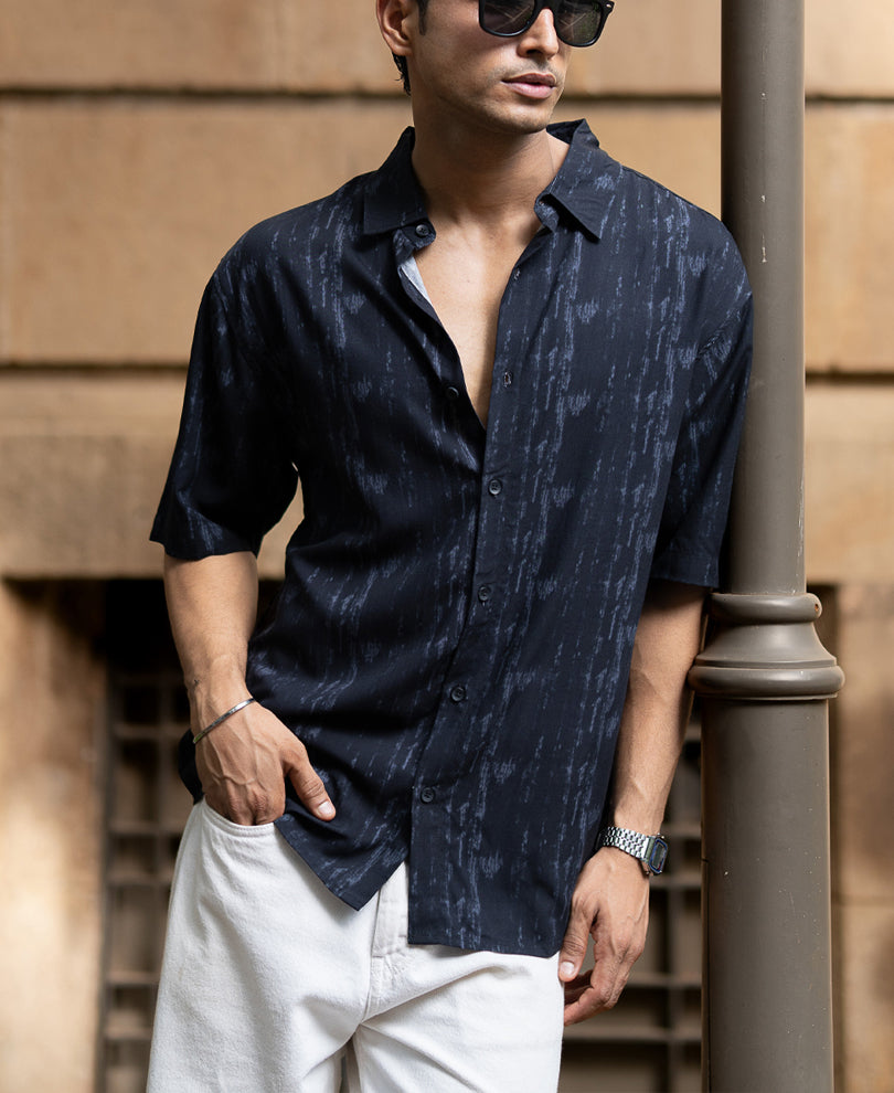 Black Abstract Lightweight Print Shirt.