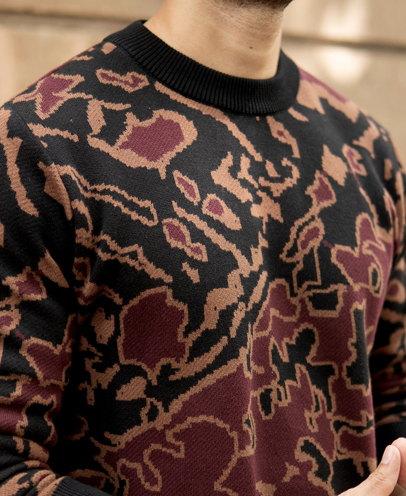 Black Abstract Jacquard Cotton T-Shirt.