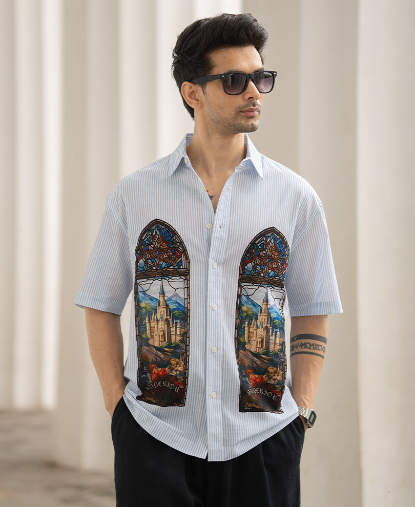 Blue Stripe Printed Shirt 100% Cotton