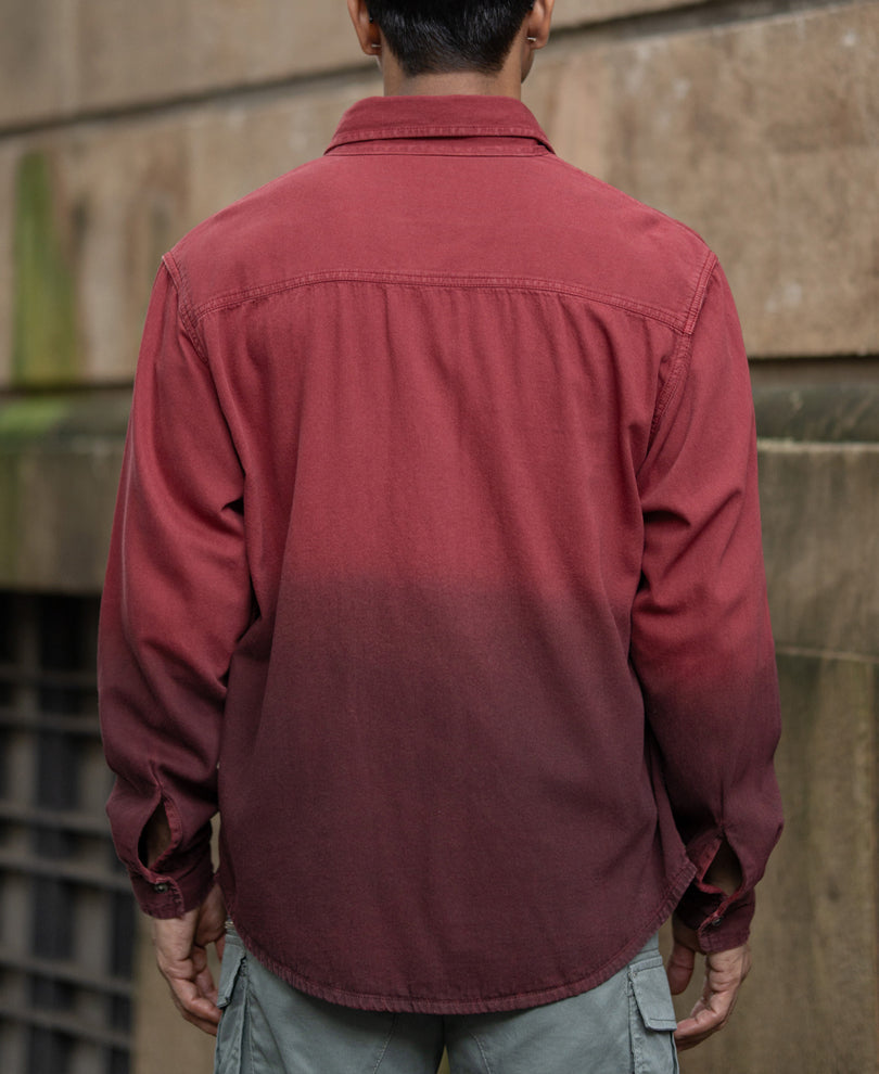 Brick Red Ombre Shirt With Pockets.