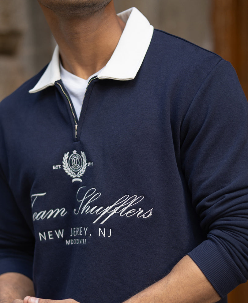 Navy Contrast Collar Embroidered T-Shirt.