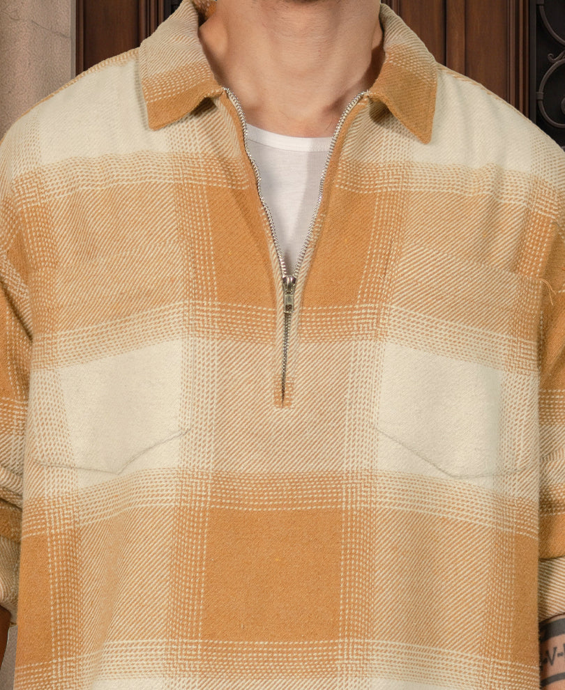 Beige Checks Zipper Shirt