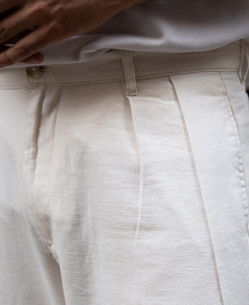 Light Beige Pleated Linen Pant.