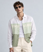 Green Colourblocked Printed Shirt