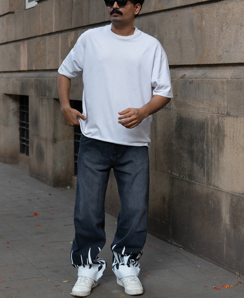 Charcoal Flame Print Baggy Jeans