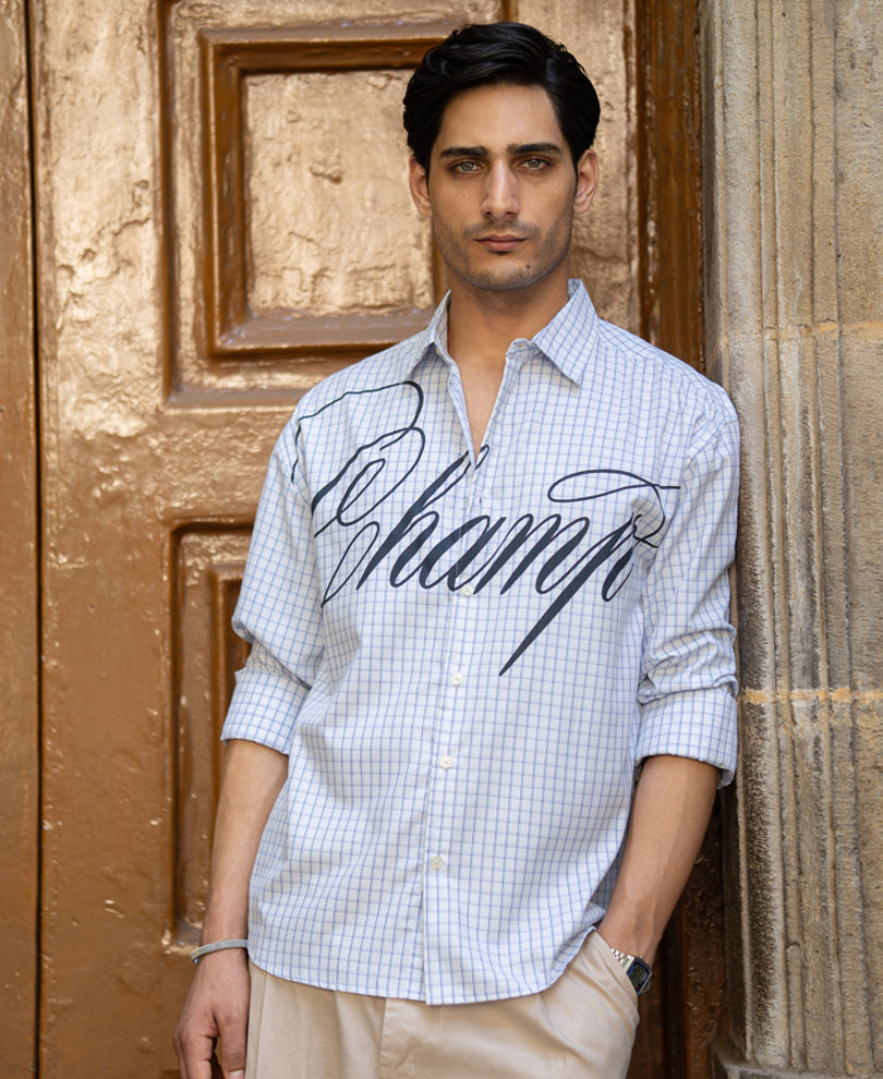 White Micro Checks Printed Shirt