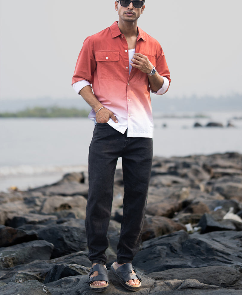 Orange Rust Ombre Pocket Shirt.