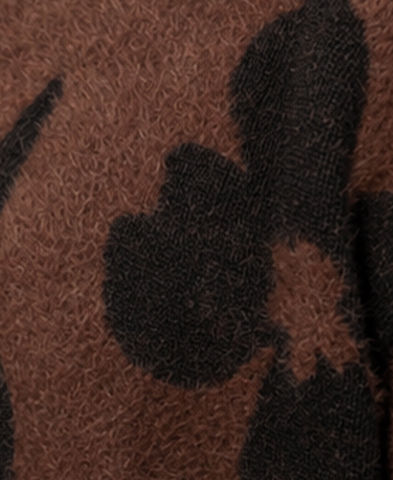 Brown Floral Fuzzy Sweater