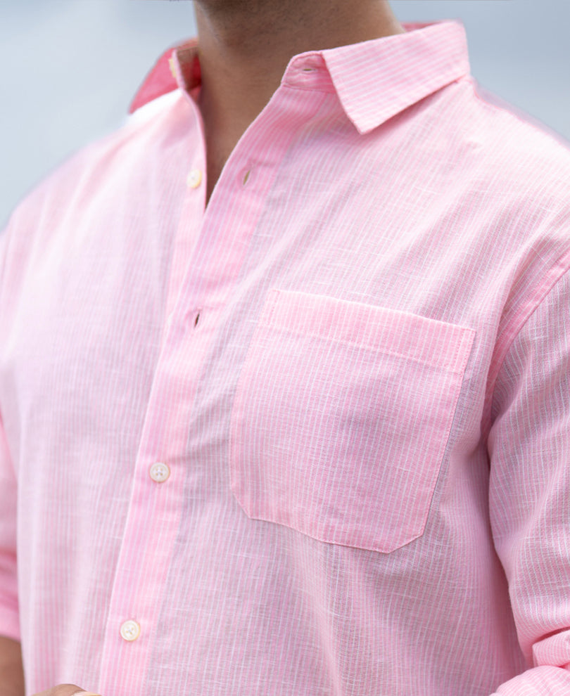 Pink Light Weight Cotton Stripe Shirt.