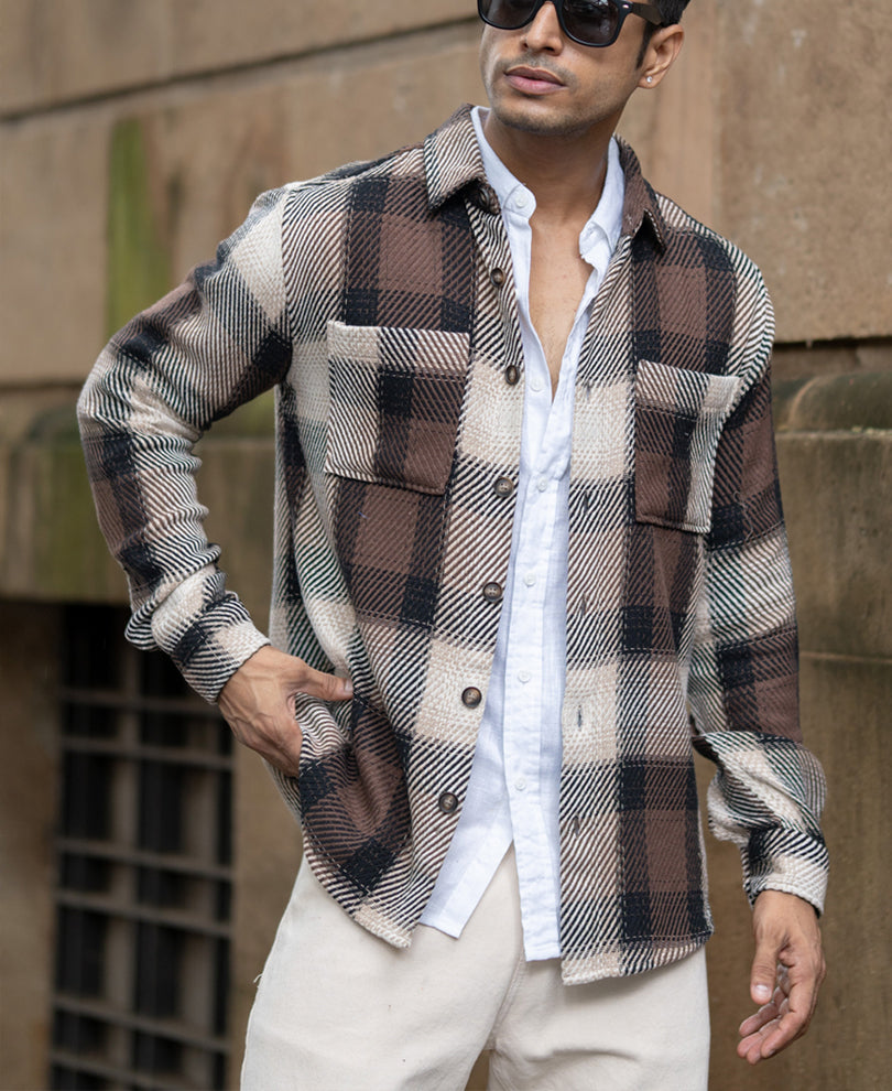 Brown Twill Check Shirt.