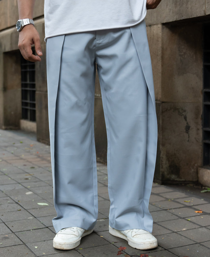 Grey Pleated Baggy Trousers
