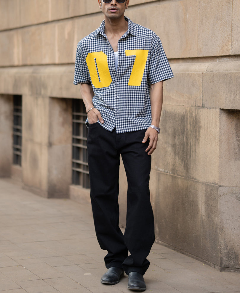 Navy Microchecks Print Shirt.