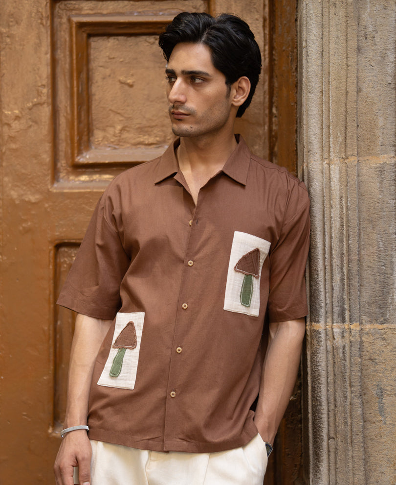 Brown Applique Embroidery Shirt