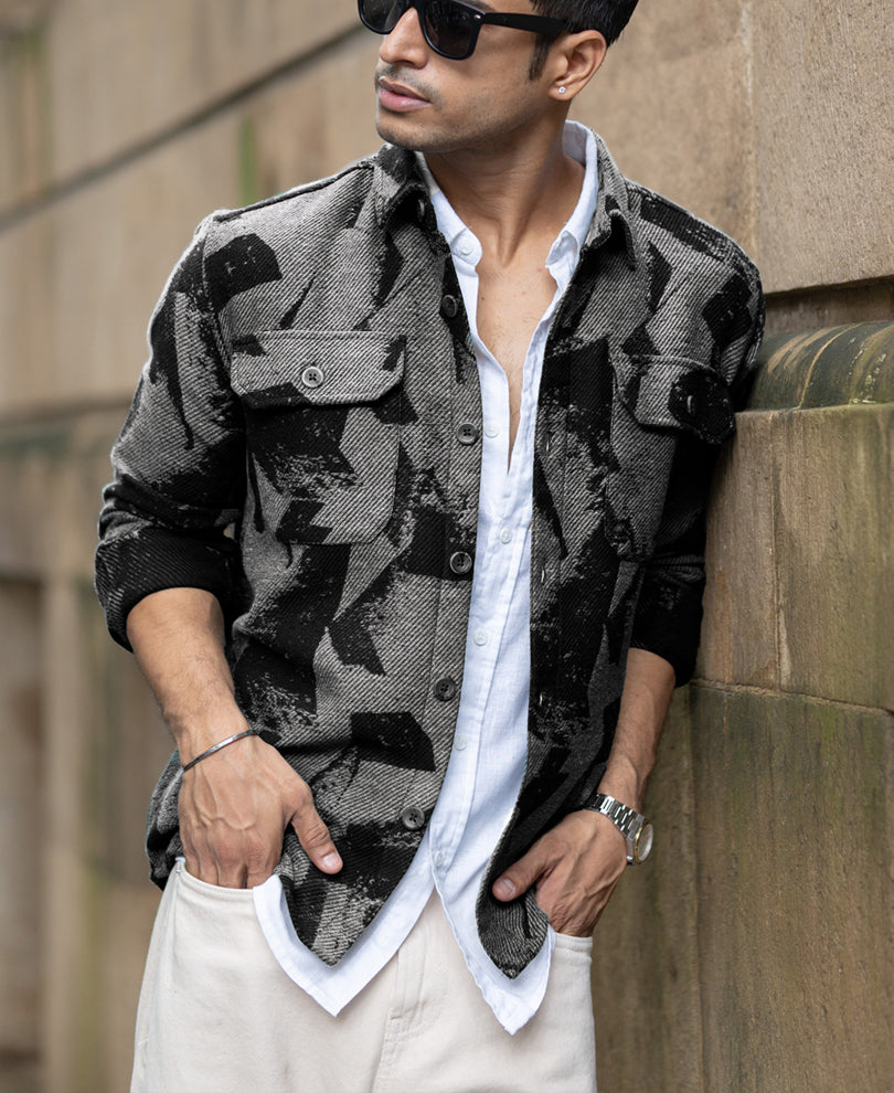 Grey Jacquard Overshirt.