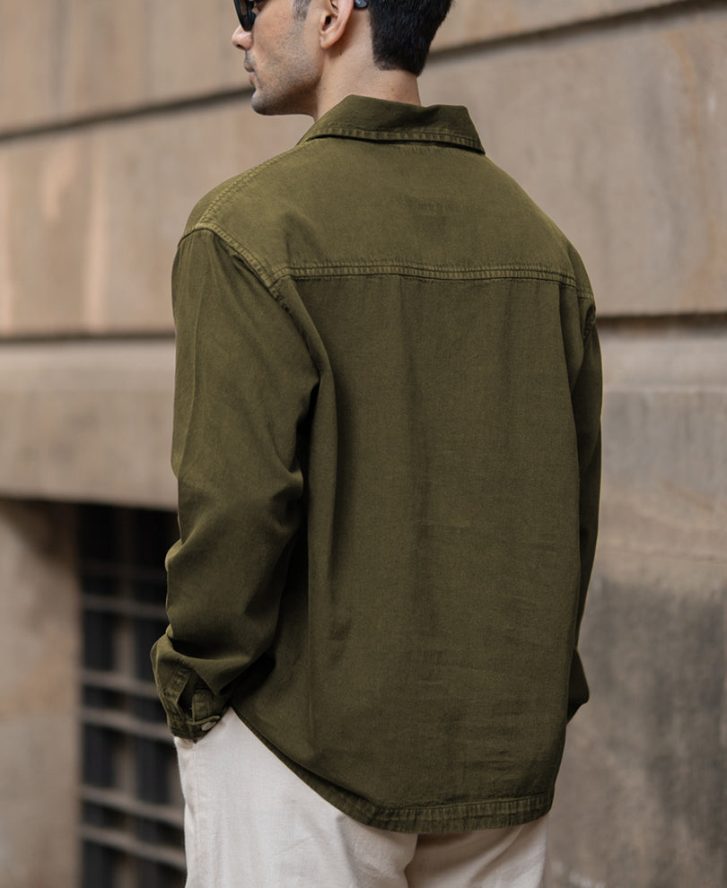 Olive Overdyed Kurta Shirt.