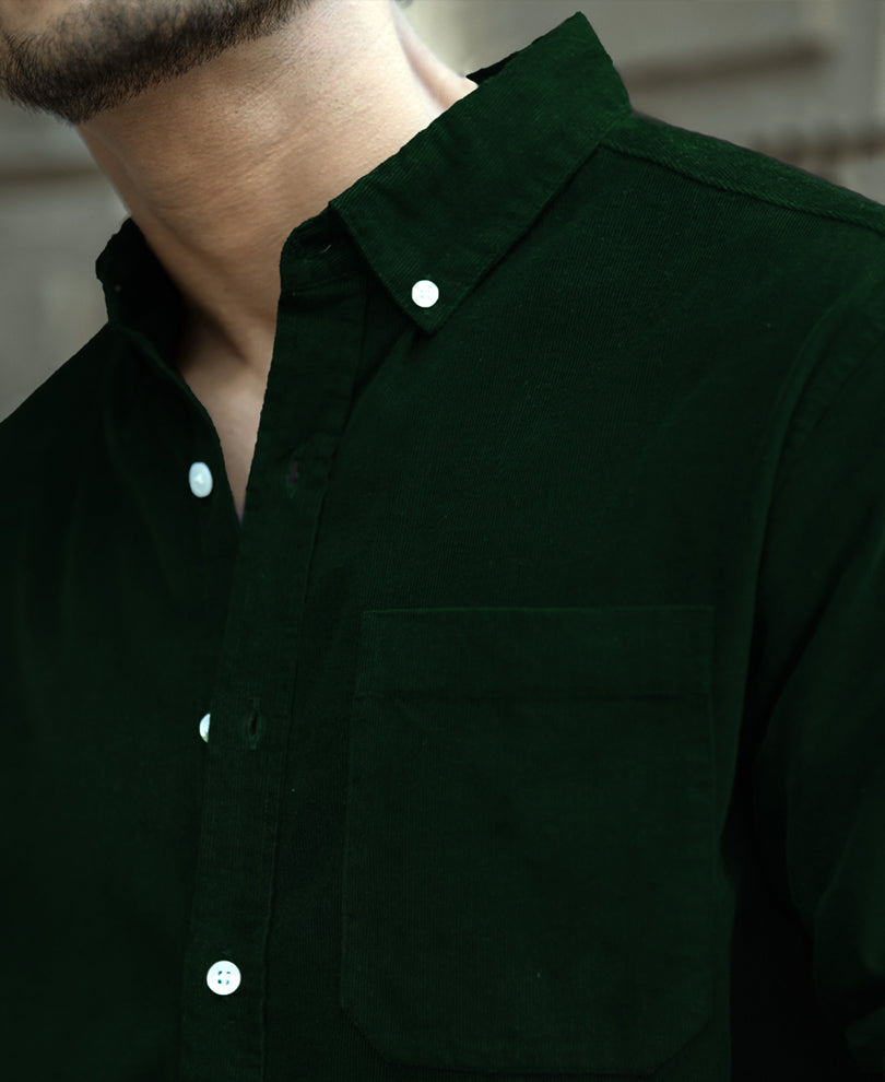 Dark Green Corduroy Buttondown Shirt.
