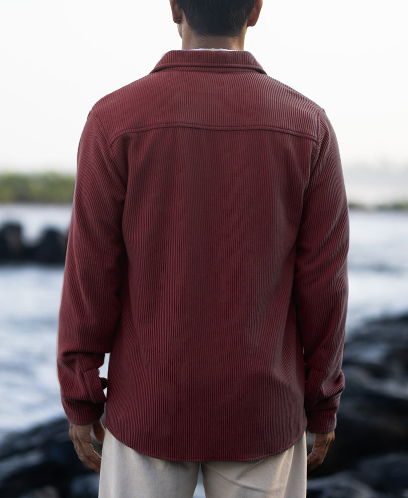 Wine Structured Knit Shirt With Pockets.