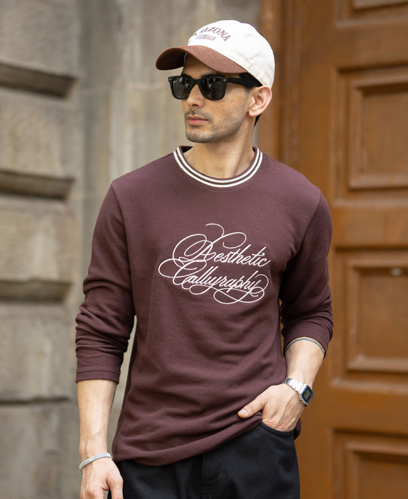 Brown Knit Embroidered T-Shirt