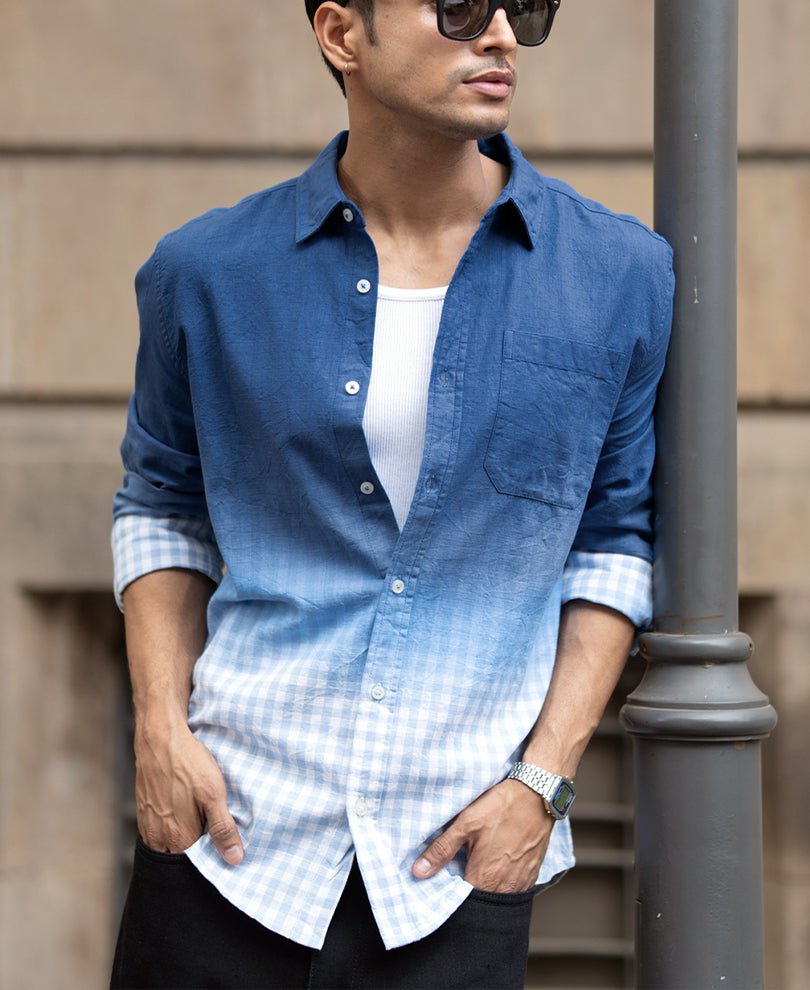Blue Ombre Checked Shirt.