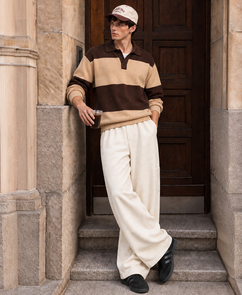 Brown & Beige Striped Knit T-Shirt