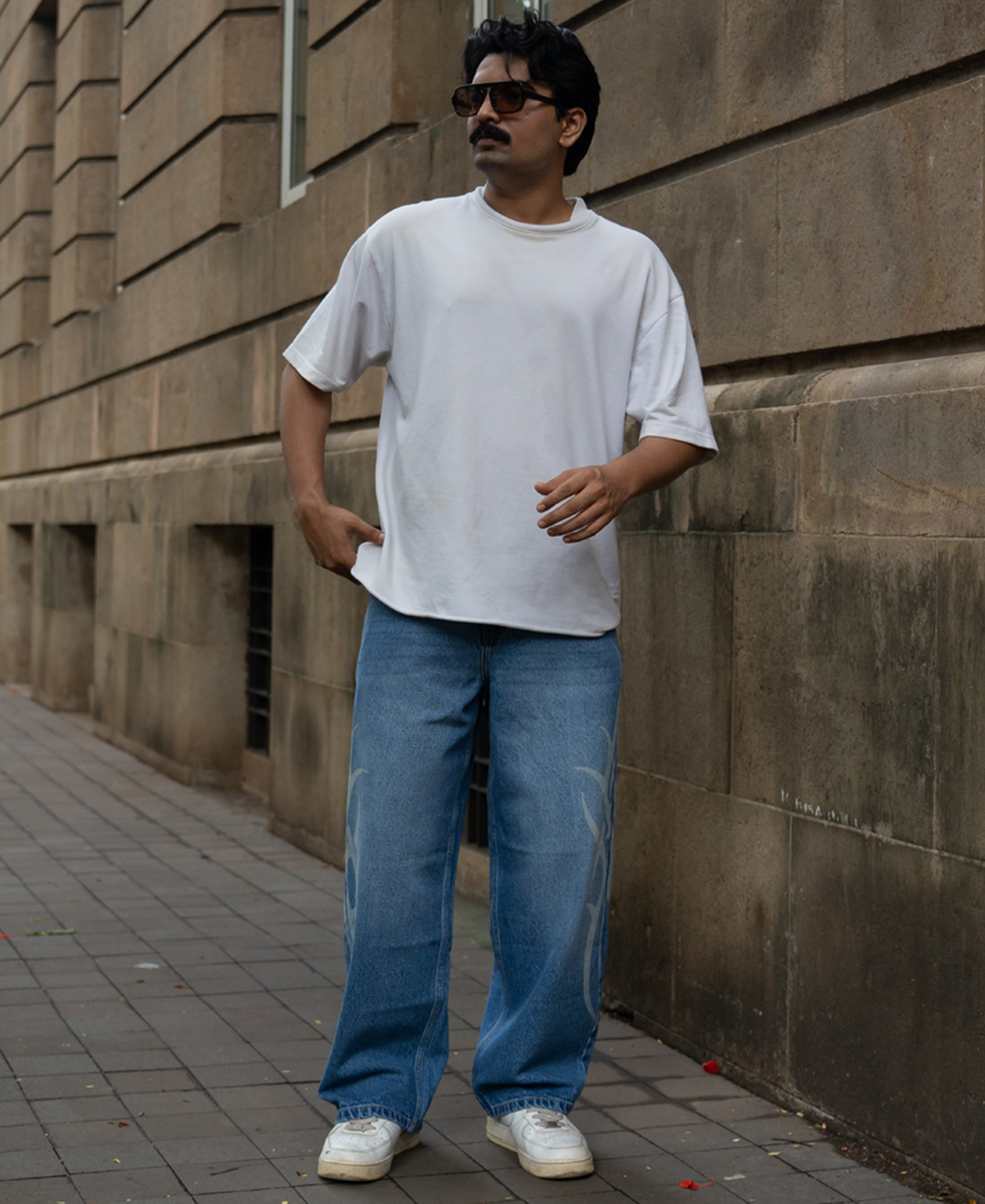 Blue Sigil Print Baggy Jeans