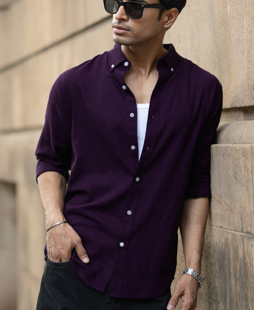 Dark Purple Linen Blend Shirt.