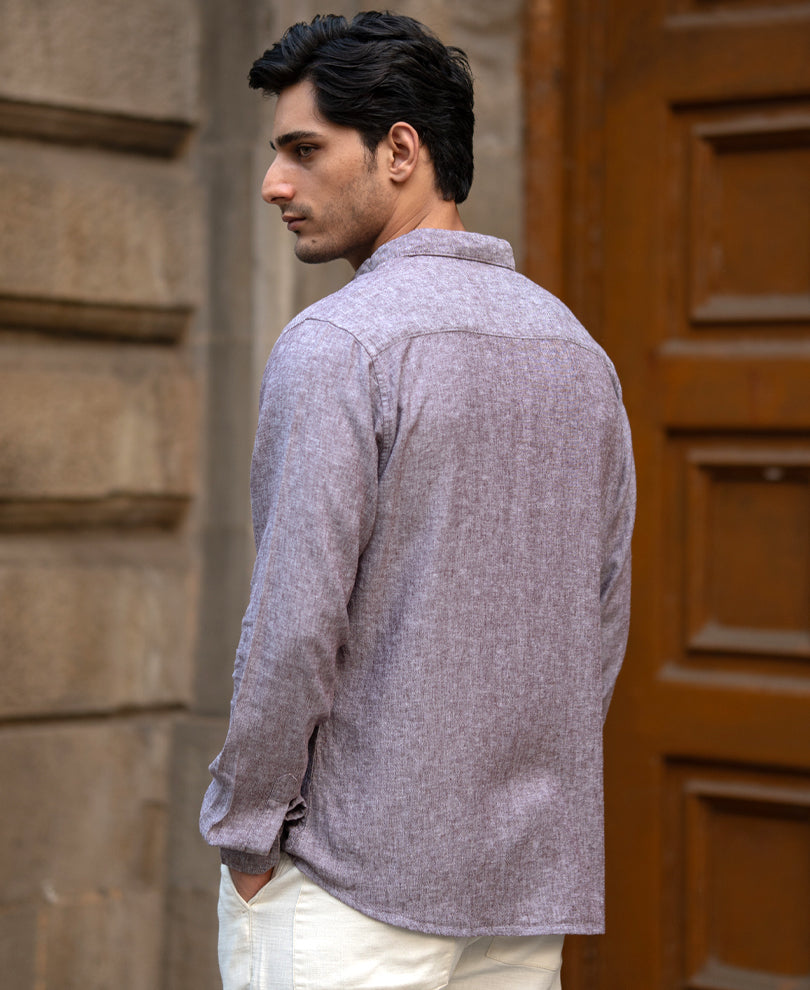 Brown Linen Blend Slub Shirt.