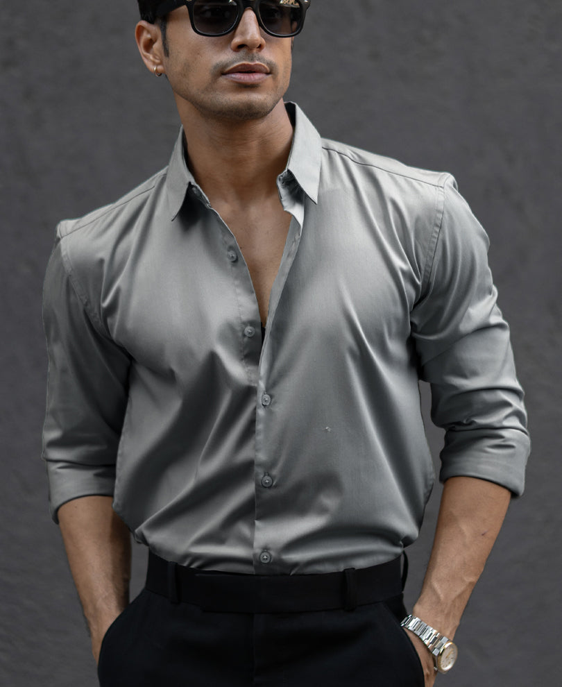Grey Melange Stretch Shirt.
