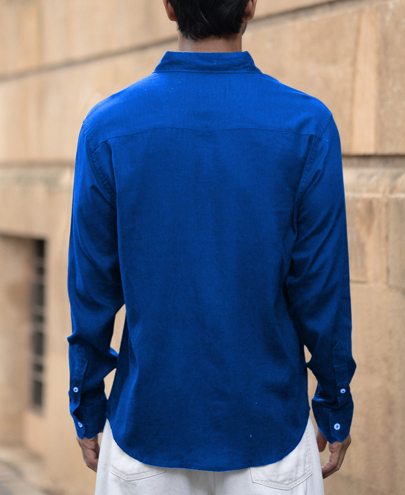 Vivid Blue Linen Blend Shirt.