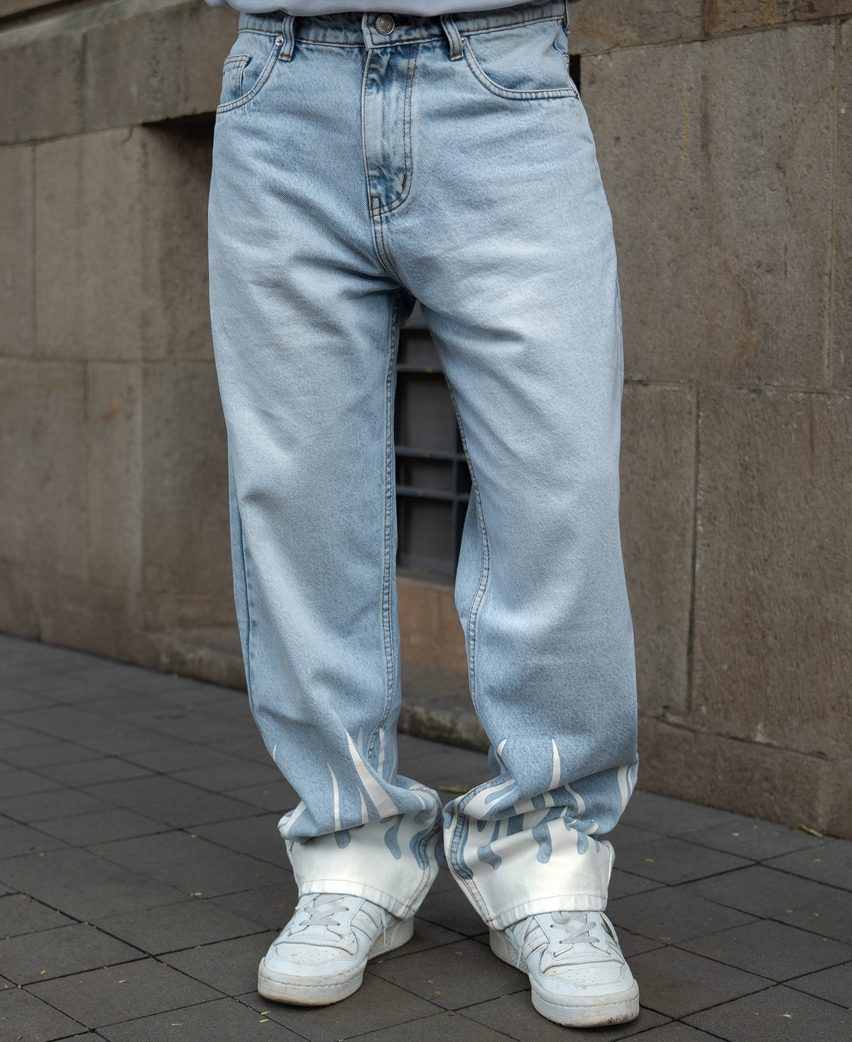 Blue Flame Print Jeans