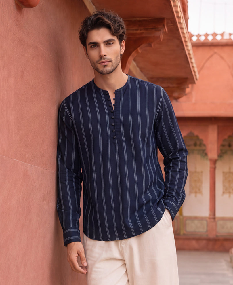 Navy Striped Kurta Shirt
